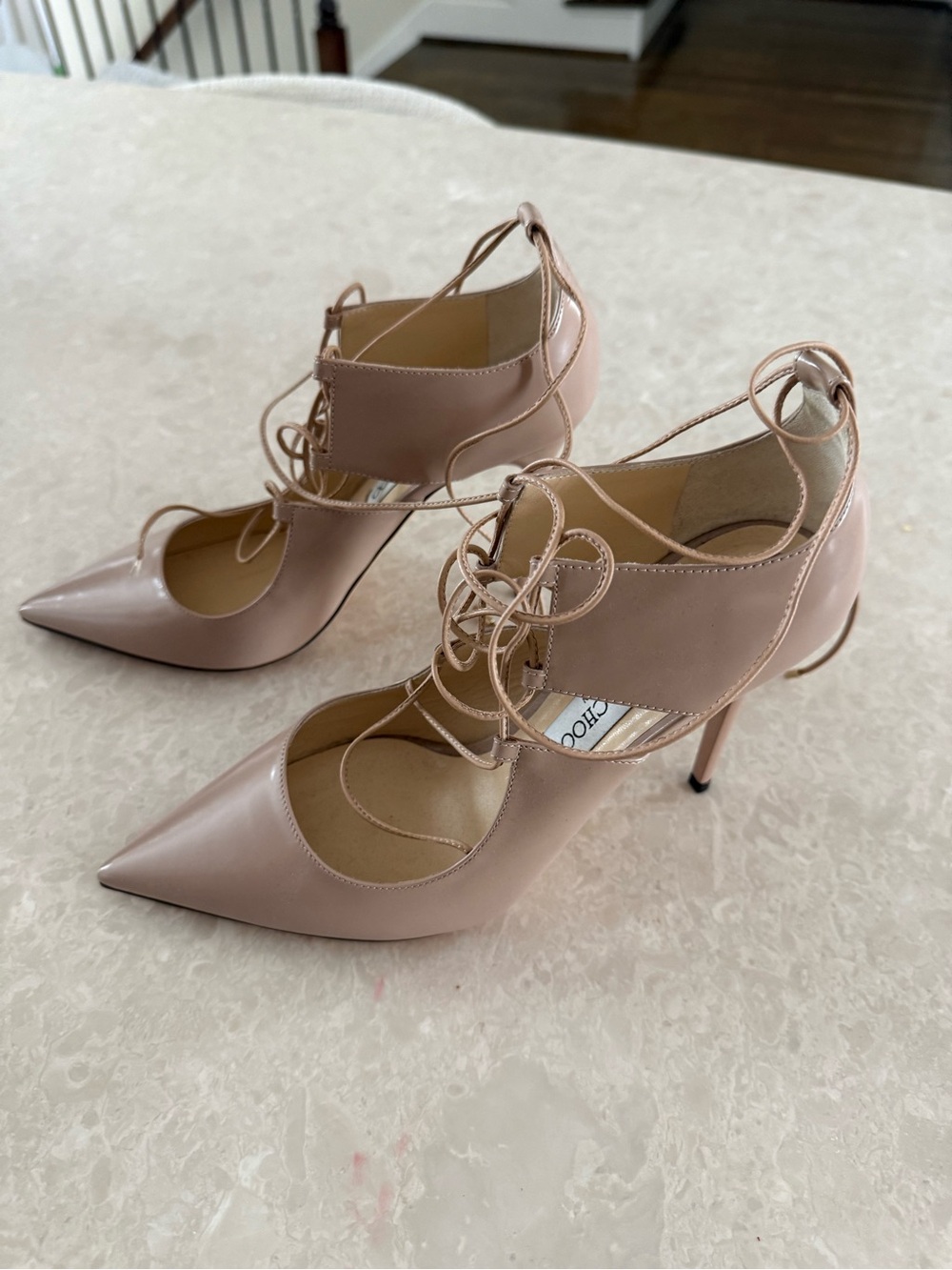 Jimmy Choo Nude Pink Lace-Up Pointed Toe Heels US 9 | EU 39 - Picture 3 of 5